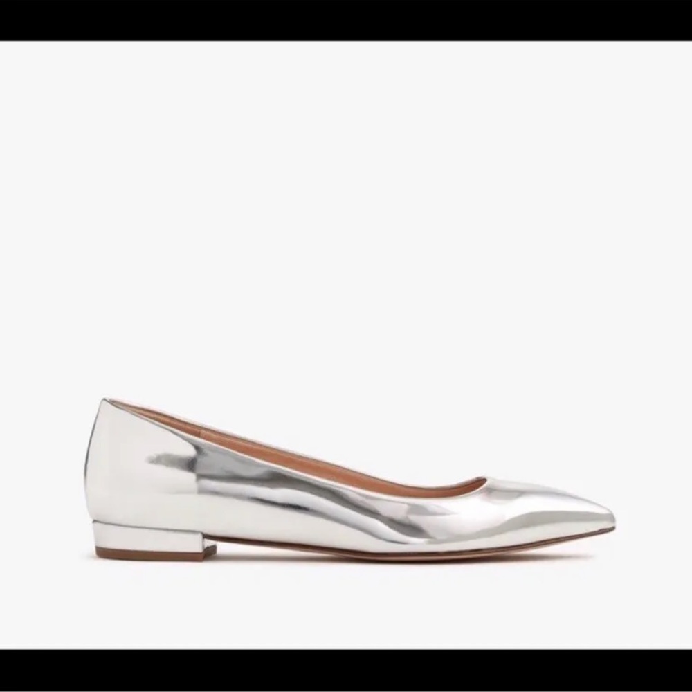 J.Crew Silver Metallic Pointy Toe Flat Shoe Women’s Size 8